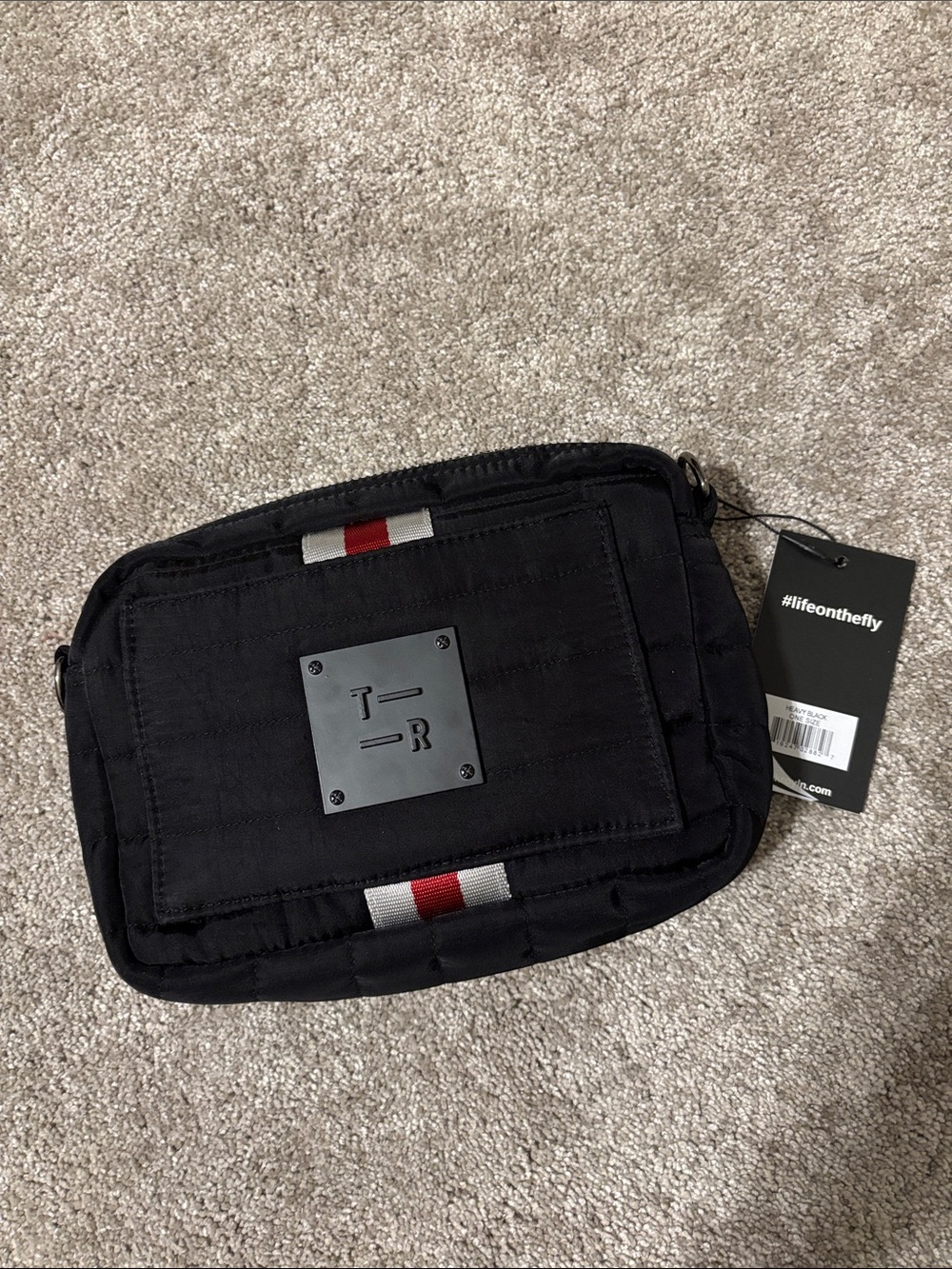 Think ROYLN The Cafe Bag Black Quilted Crossbody Sling Bag with Red-White Accent